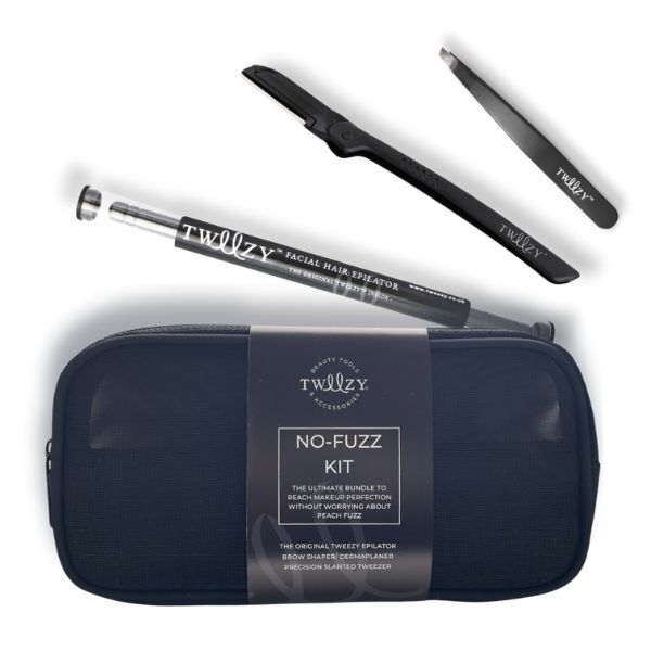Kit Tweezy No-Fuzz: Depilador, Pinça, Dermaplaner e Bolsa de Beleza