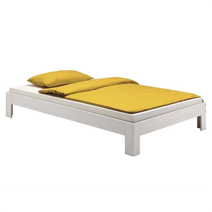 Cama futón THOMAS, individual, 90 x 200 cm, para 1 persona, en pino macizo teñido de blanco.