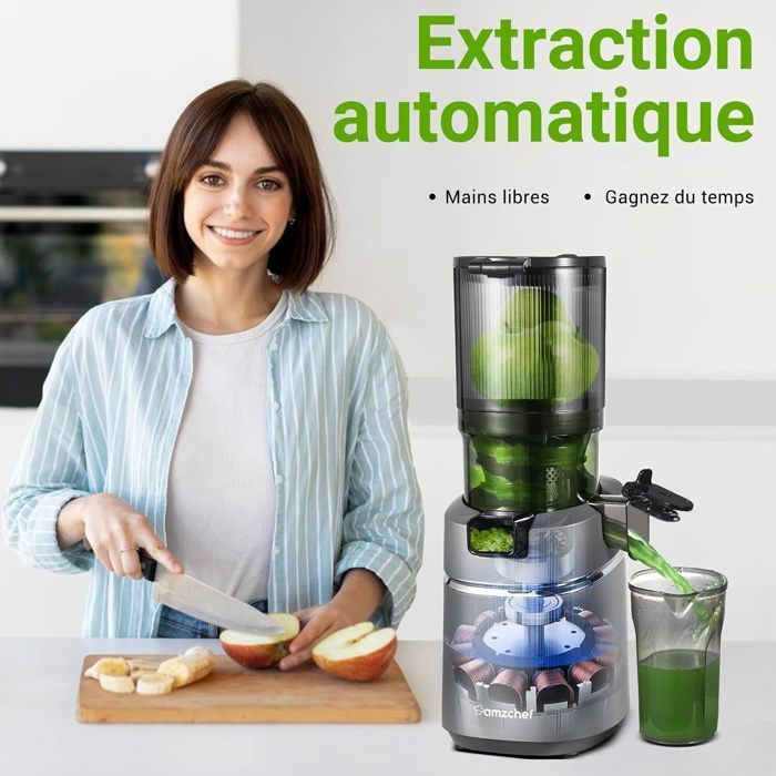 AMZCHEF Powerful Juicer for Whole Fruits, 135mm Wide Feed Chute, Cold Press, 250W, 1.8L Capacity, Grey