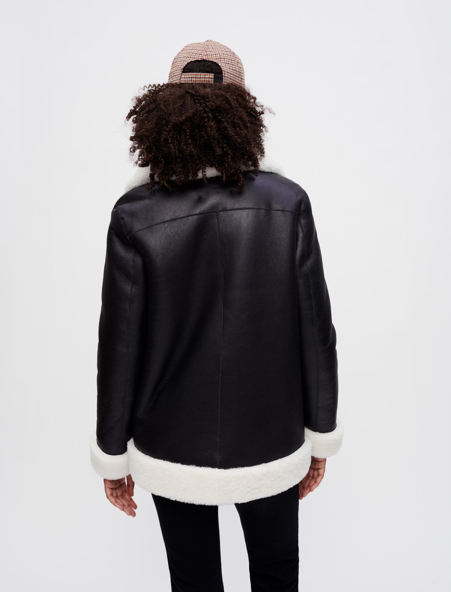 Palton din shearling bicolor - Negru
