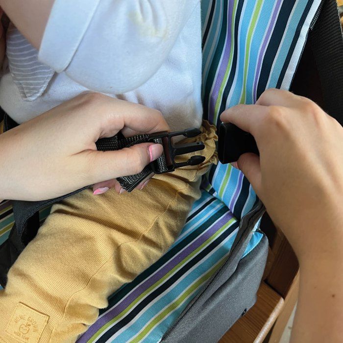 Siège réhausseur - NUBY - Harnais 3 points - Dès 6 mois - Bleu à rayures