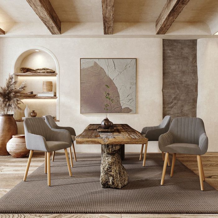 Sedie minimaliste Goeurvant con schienale confortevole, braccioli ergonomici e gambe in legno massello - Set da 2 - Grigio chiaro