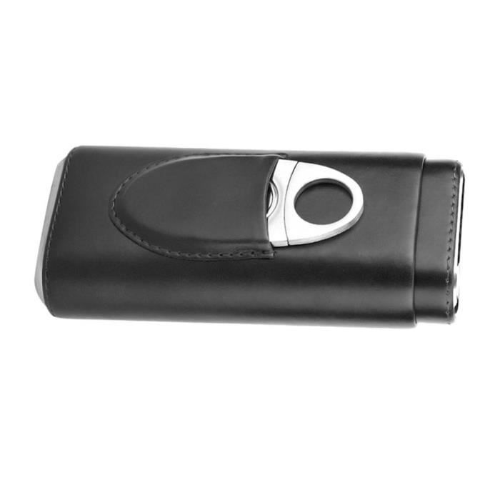 OMABETA Zigarrenkiste, tragbar, aus Leder, mit Zedernholz ausgekleidet, Humidor mit Cutter (für 3 Raucher), Schwarz