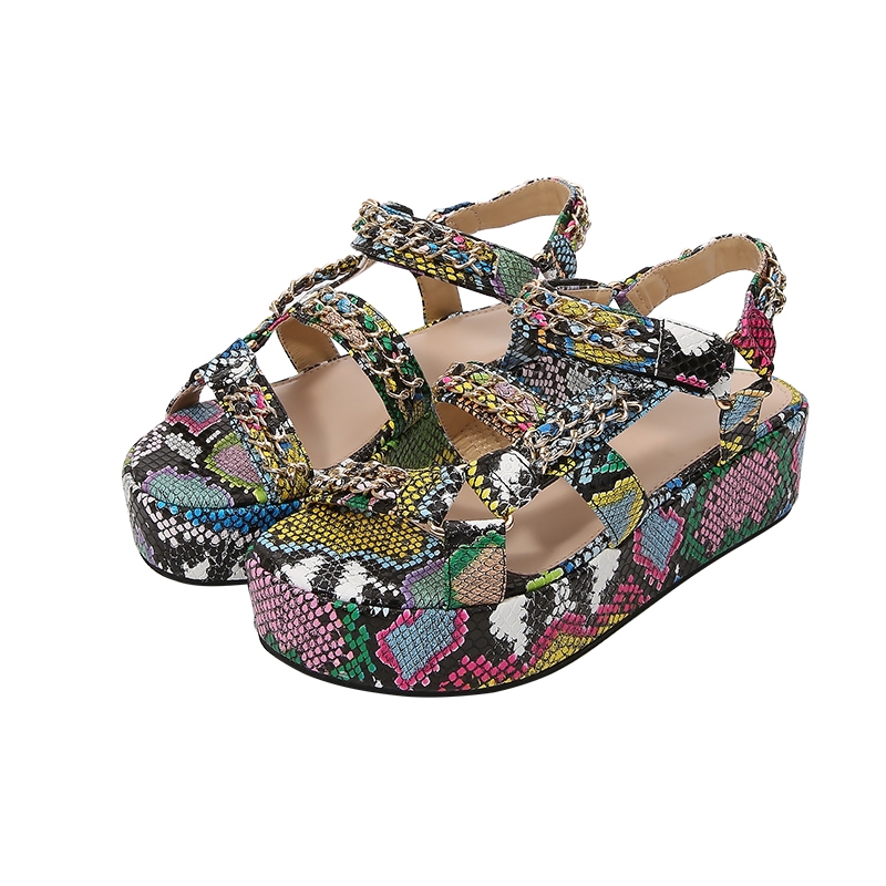 Sandales gladiateur compensées à chaîne métallique pour femme, style classique, à talons hauts et plateforme, modèle T0314