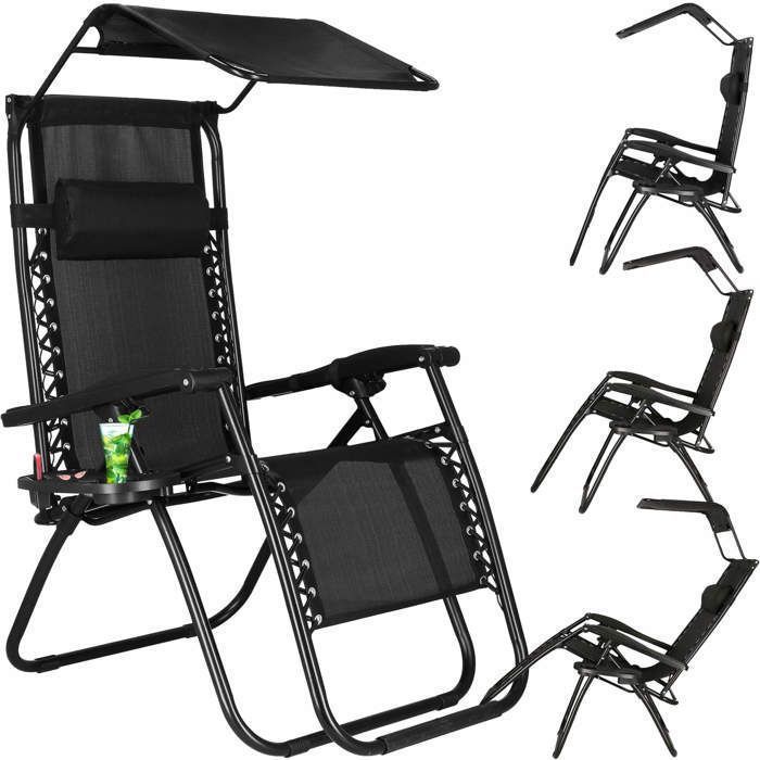 SPRINGOS Sonnenliege mit Sonnenschutz – Schwarz – 62 x 110 cm – Max. Belastung 130 kg – Gesamthöhe 112 cm