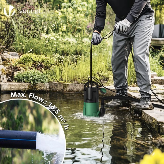Bomba sumergible VOUNOT® 3 en 1: agua limpia, agua sucia y desagüe inferior - 13.500 l/h - Profundidad de 7 m - Aspiración inferior