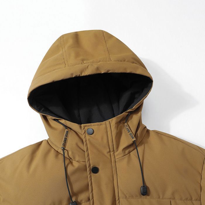 Men's Two-Tone Winter Puffer Jacket with Hooded Collar and Long Sleeves - Red