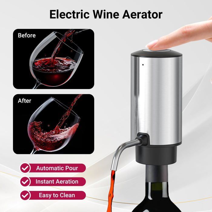 Tire Bouchon Electrique avec Ouvre Bouteille Rechargeable, Aérateur de Vin Automatique, Coupe-Capsule, Bouchon à Vide et Câble USB