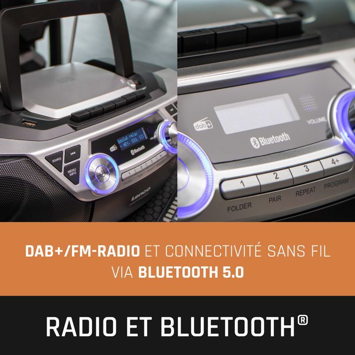 Lenco SCD-720SI - Radio portable DAB+/FM avec Bluetooth®, lecteur CD, cassettes et USB - Argent