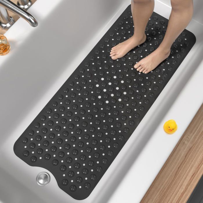 Tappetino antiscivolo da bagno, 101 x 40 cm, extra lungo, resistente alla muffa, nero.
