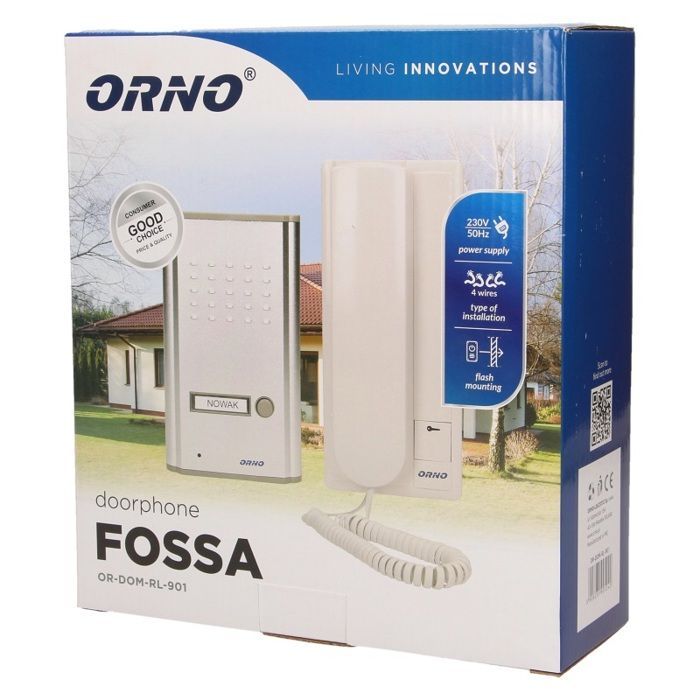Bedrade intercom voor eengezinswoningen - Orno - Wit - Inbouwmontage - 2 draden - 230V voeding