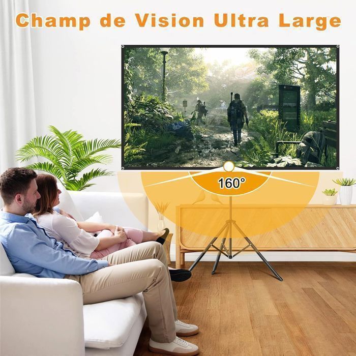 Tela de projeção VISULAPEX de 80 polegadas, 4K HD, formato 16:9, com tripé, para uso interno e externo, em fibra de vidro.