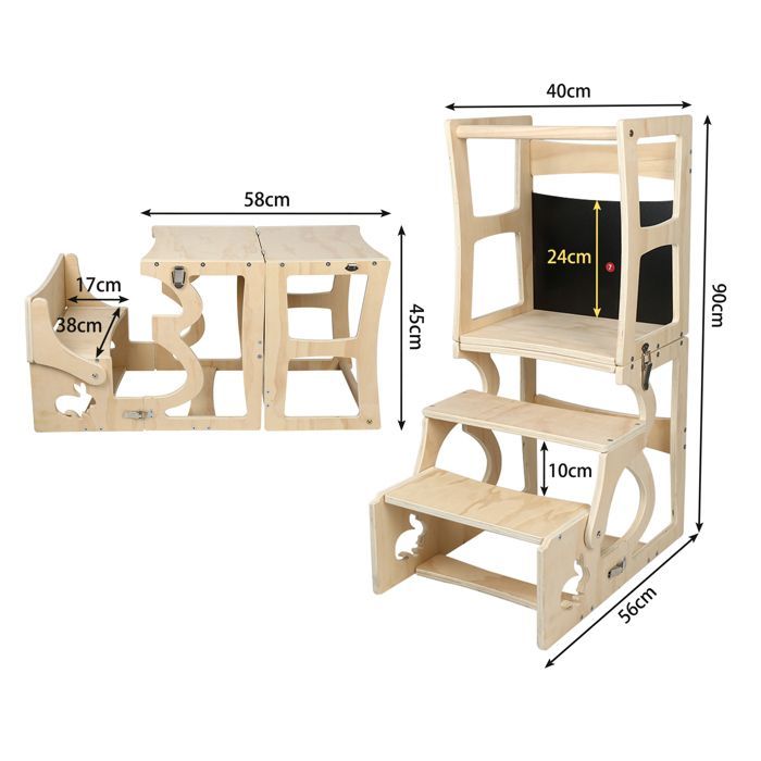 Tour d'observation Montessori pliable pour enfant, Tour d'apprentissage transformable, Meuble de table d'études avec tableau noir