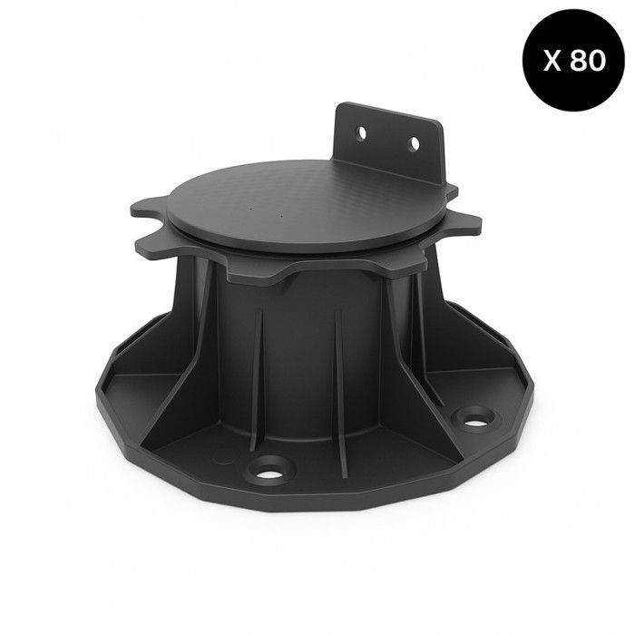 Doos met 80 verstelbare voetstukken van 66 tot 145 mm voor houten en composiet terrasplanken - L: 50 cm - B: 50 cm - Zwart