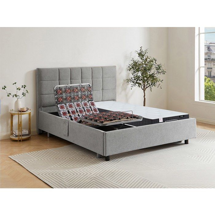 Lettino relax elettrico con base decorativa e materasso a molle insacchettate e memory foam - 2 x 70 x 190 cm - Tessuto - Grigio - MANA