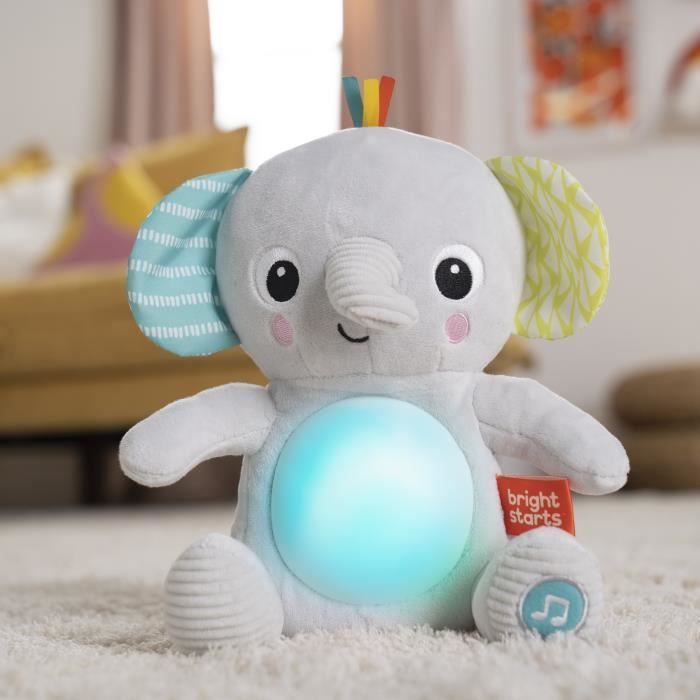 BRIGHT STARTS Baby Toy, Plush Toy, Night Light, Hug-a-Bye Baby Elephant, Sounds and Lights, Baby Gift