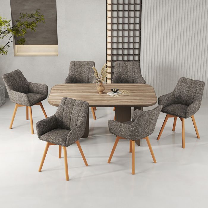 WAFTING Lot de 6 Chaises de Salle à Manger Pivotantes 360°, Accoudoirs et Pieds Bois, Dossier Haut avec Coussin en Molleton.Marron.