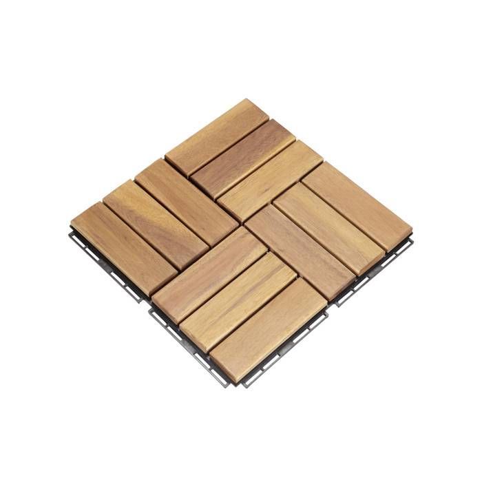 Set di 10 piastrelle per terrazza in legno di acacia, 30x30 cm, con motivo quadrato. Si assemblano a incastro.