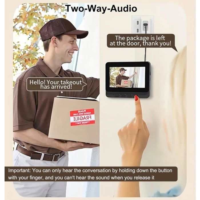 Sonnette sans Fil Exterieur Etanche avec écran IPS de 4.3 1080P Sonnette sans Fil avec Camera IP69 Visiophone Audio Bidirectionnel