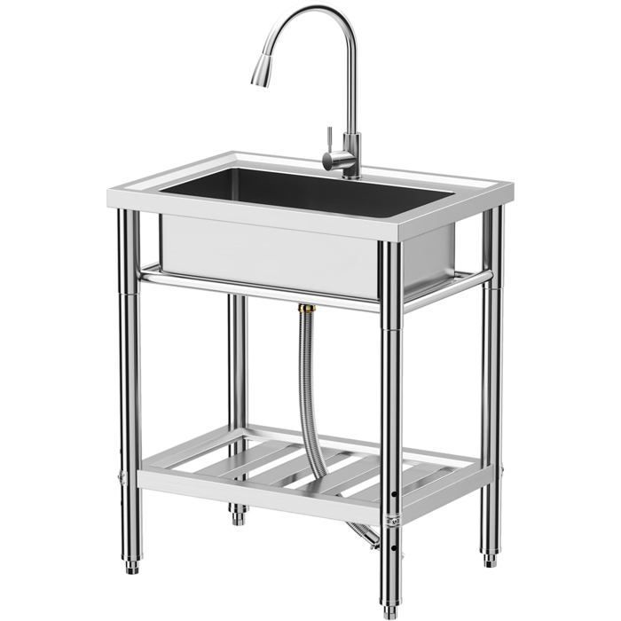 Évier Cuisine 1 Bac avec Établi Acier Inoxydable sur Pied, Cuve avec Chaud/Froid Robinet, Égouttoir pour Cuisine 72 * 51 * 87 cm