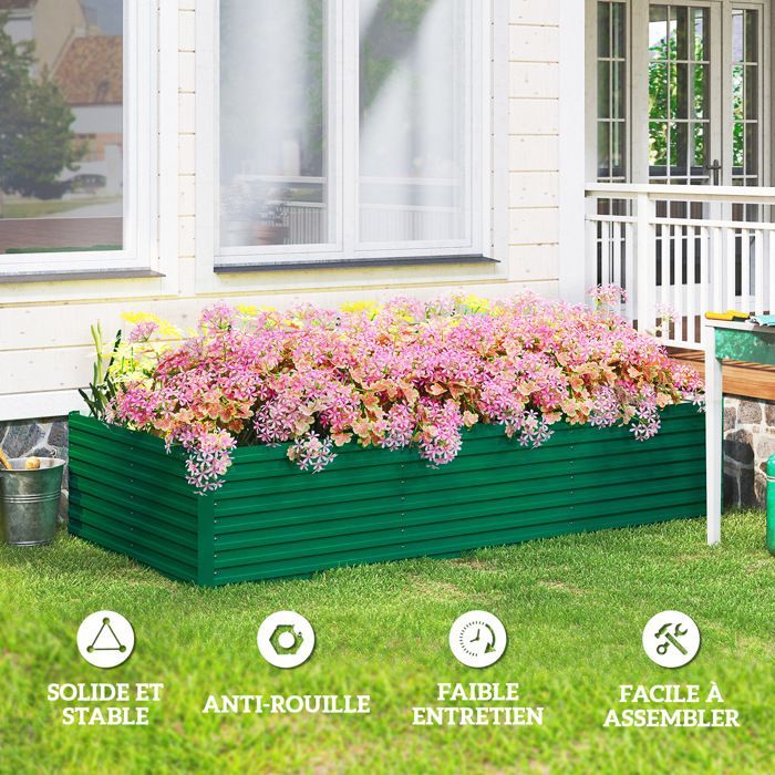 Rectangular galvanized raised planter - Outsunny - open bottom - 240 x 120 x 60cm - green