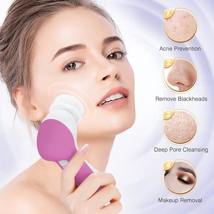 Brosse nettoyante visage rotative : exfoliant électrique 5 en 1, appareil nettoyant rotatif étanche pour un nettoyage