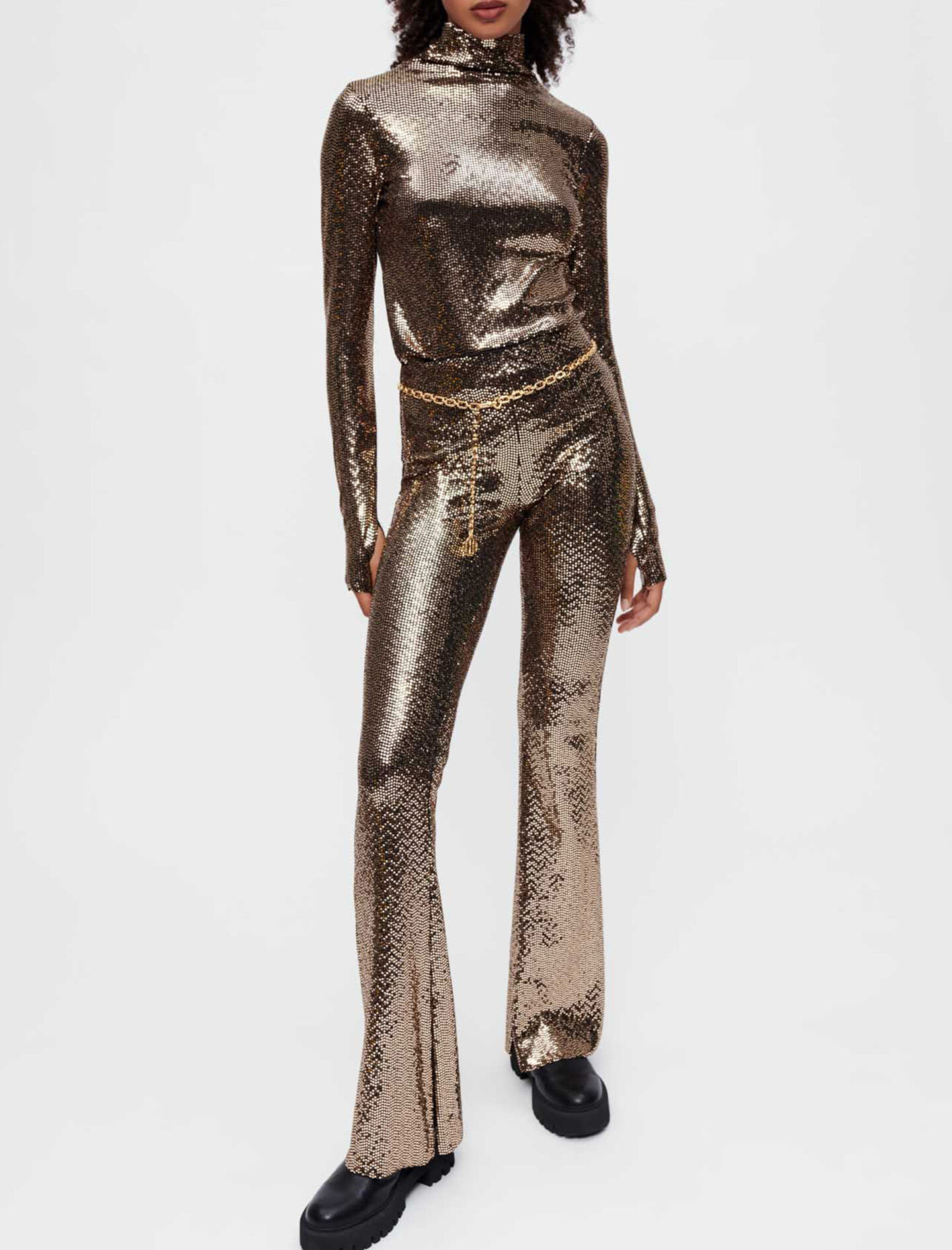 Stretch flared broek met pailletten - Dore