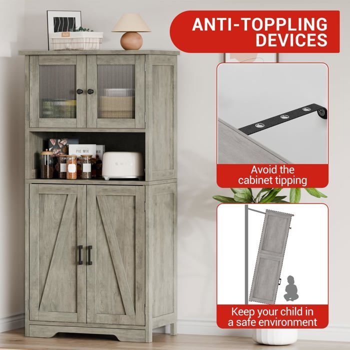 Kitchen storage unit - LUNSY - 4 compartments - Frosted glass doors - Adjustable shelves