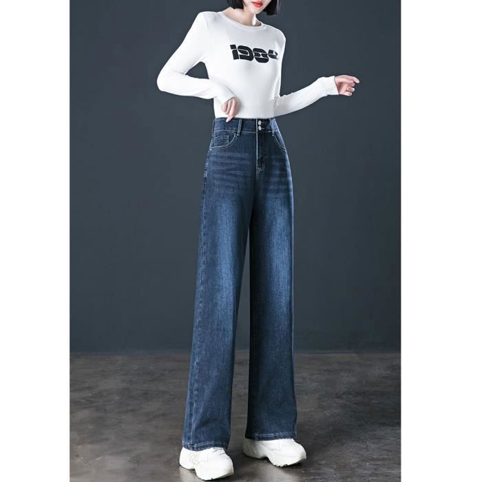 Jeans da donna elasticizzati, gamba dritta, vita alta, chiusura con bottone e zip, traspiranti e comodi per la primavera e l'estate - Blu scuro