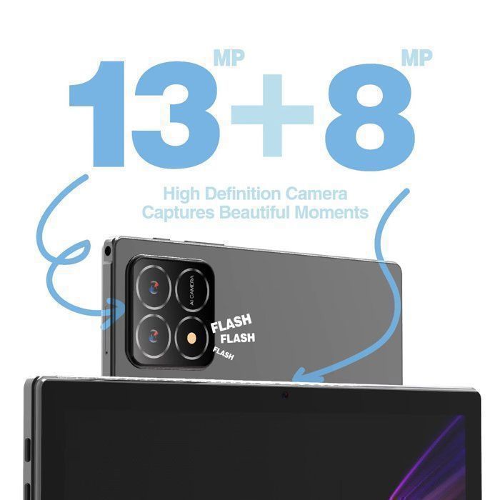 TAKINURU 10,1 tuuman tabletti, Android 15, 32 Gt + 256 Gt, kahdeksanydinsuoritin, 5G Wi-Fi, Type-C-portti, 8000 mAh akku, harmaa