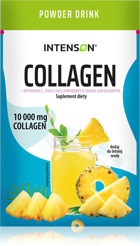 Intenson Collageen + Hyaluronzuur voedingssupplementpoeder voor het bereiden van een drankje voor mooi haar, een gezonde huid en sterke nagels.