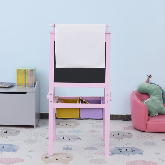 Children's Easel - HOMCOM - 3-in-1 Double-Sided Chalkboard Easel with White Chalk and Paper Roll - MDF - Pink