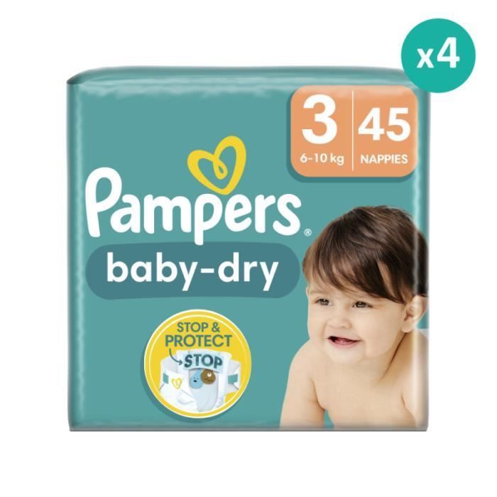 Couches Baby Dry Taille 3 - Pampers - 34 Couches - Mixte - Moyen format - Blanc