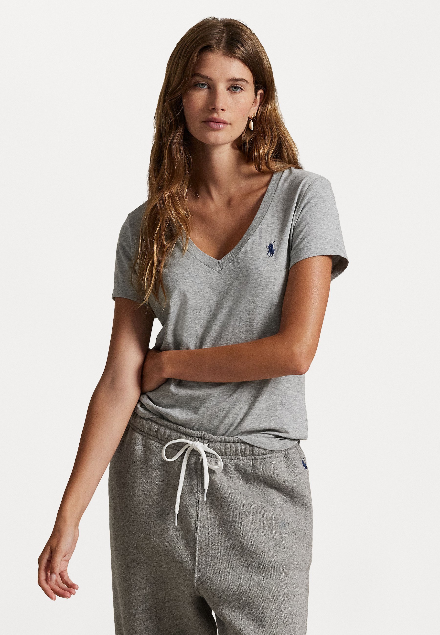 Polo Ralph Lauren katoenen jersey T-shirt met V-hals - Basic T-shirt - kasseien gemêleerd
