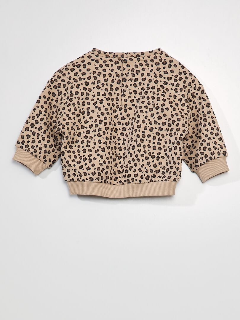 Bedrukte sweater met geborduurde letters - BEIGE