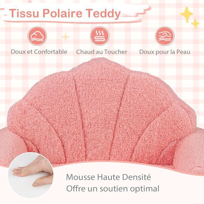 Canapé pour Enfants Pliable COSTWAY Convertible 2-en-1 avec Motifs de Coquillages, Poignée Légère, Base Anti-Dérapante, Rose