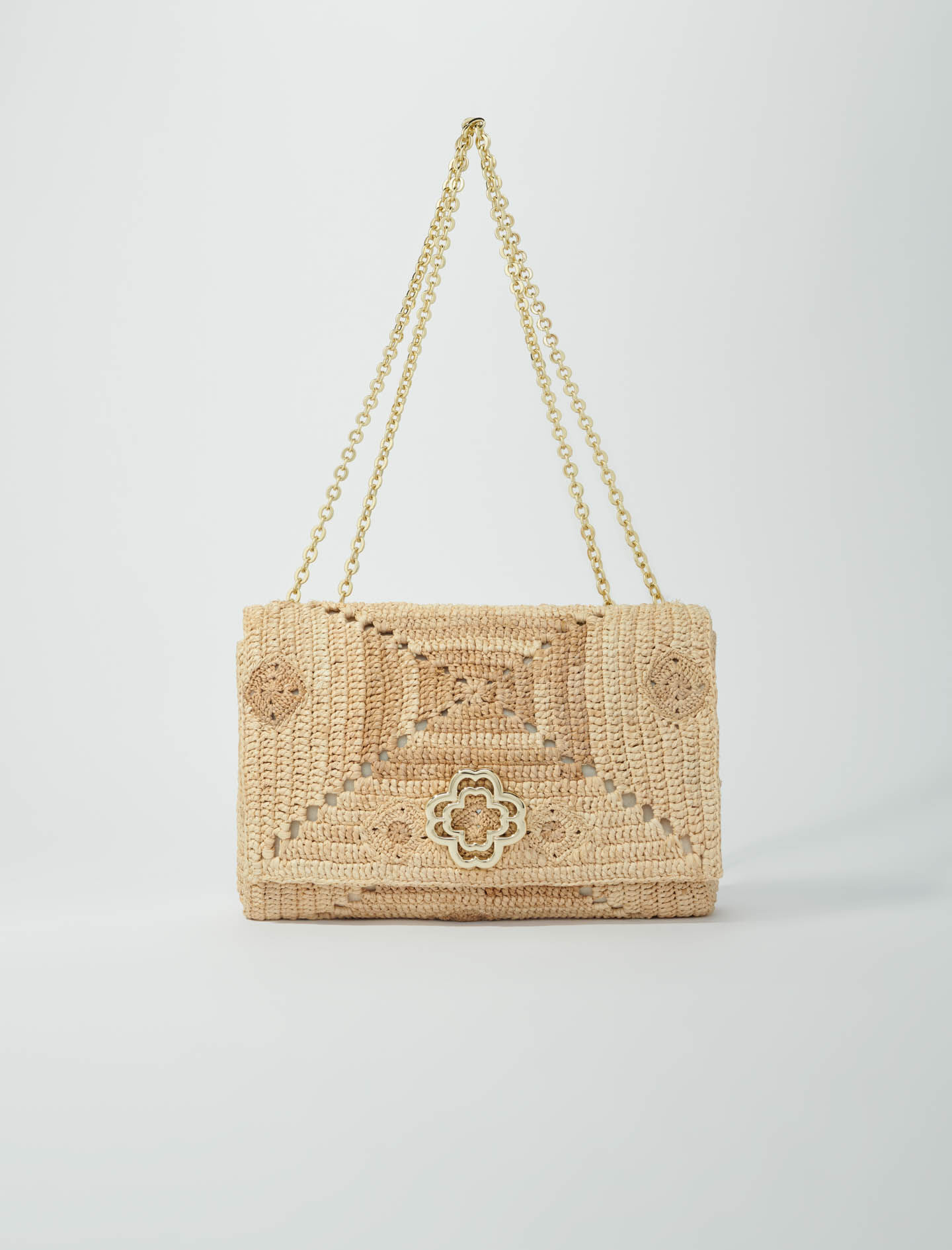 Handgemaakte raffia klavertas - Beige