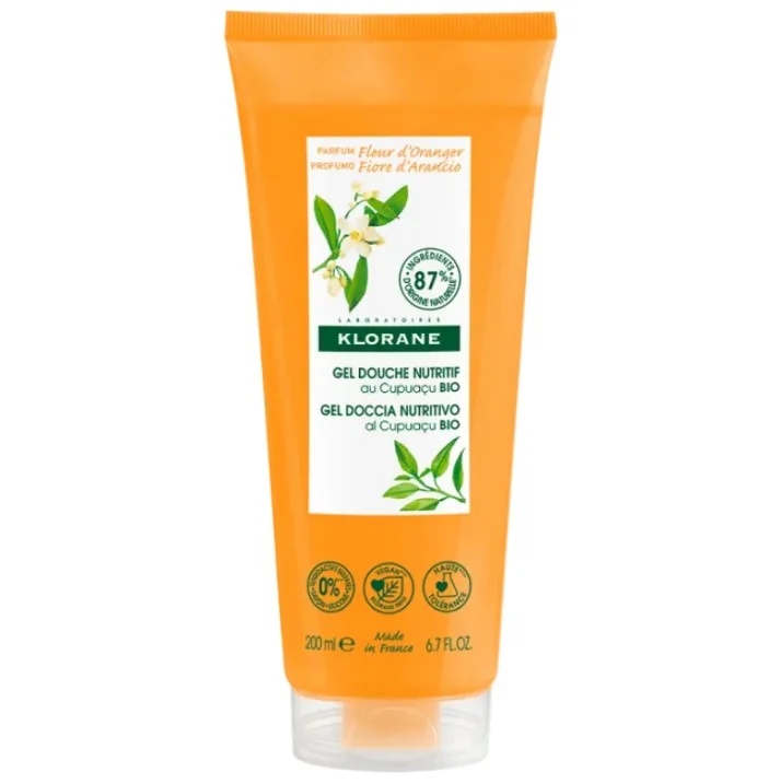 Gel douche Klorane au beurre de cupuaçu bio, parfum orange et miel, 200 ml, nourrissant et apaisant