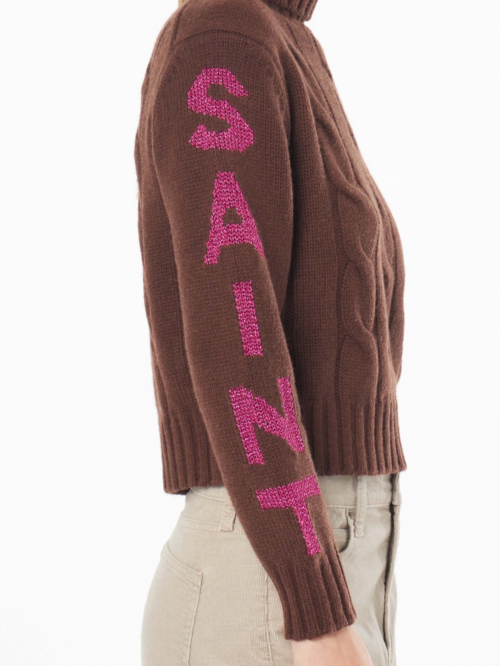 Maglione da donna intrecciato a collo alto con stampa jacquard Saint M
