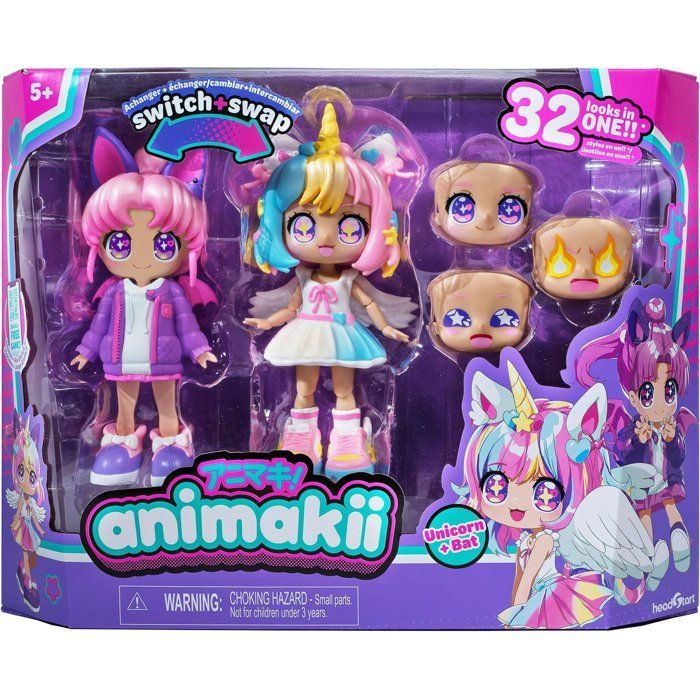 Muñeco personalizable - BANDAI - Animakii - HEA26348 - Unicornio y murciélago