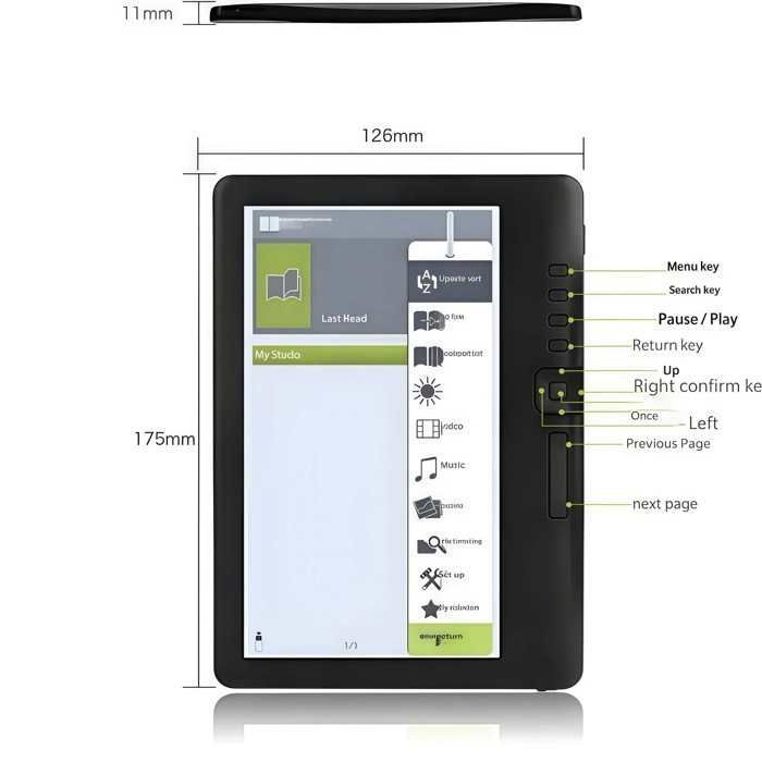 7-inch Color Screen E-reader, 8GB Storage, 512MB RAM, 2500mAh Battery, Music & Video Playback, Portable, Ideal for Reading, Black