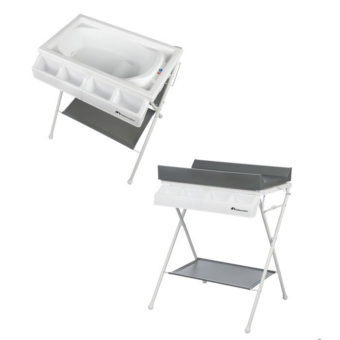 Fasciatoio e vaschetta da bagno 2 in 1 BEBECONFORT Baltic, pieghevole, dalla nascita fino a 12 mesi (11 kg), grigio minerale.