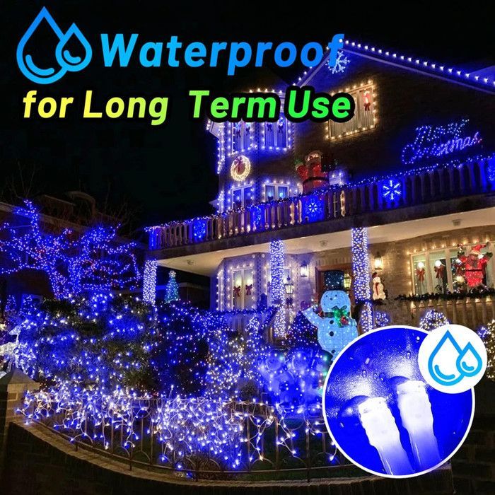Guirlandes lumineuses Noël Extérieur Avec Prise Bleu IP44 20m 200 LEDs,Mémoire/Timer,8 modes,Pour jardin/mariage/fêtes