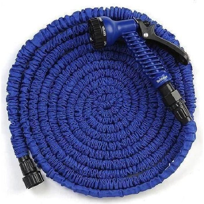 Tuyau d'arrosage extensible SWISSANT - 60m Bleu - Pistolet 7 fonctions