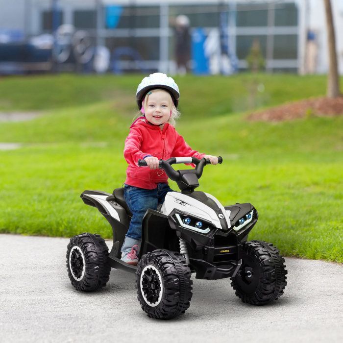 Elektrische quad - HOMCOM - kinderquad 12V 2 motoren 2 snelheden 3-6 km/u LED-koplampen claxon - PP - wit