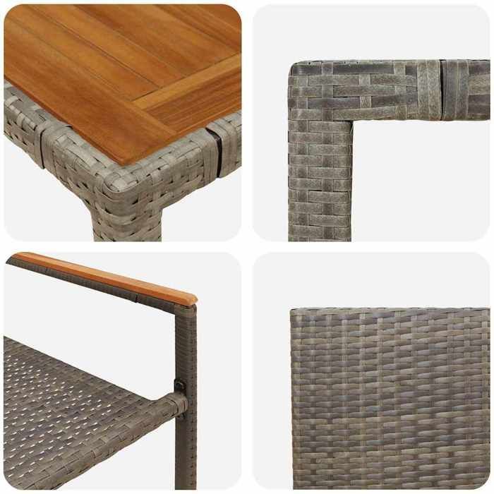 STAR SALE® Juego de mesa y sillas de jardín (5 piezas) - Resistente a los rayos UV - Poliratán gris 90x90x75 cm T83