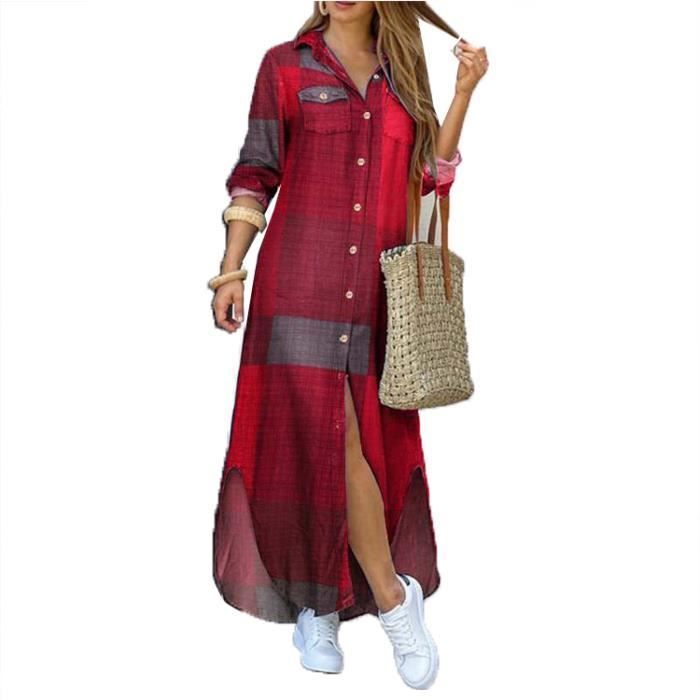 Robe Automne Casual À Manches Longues Mode Surdimensionné Femmes Chemise Gris