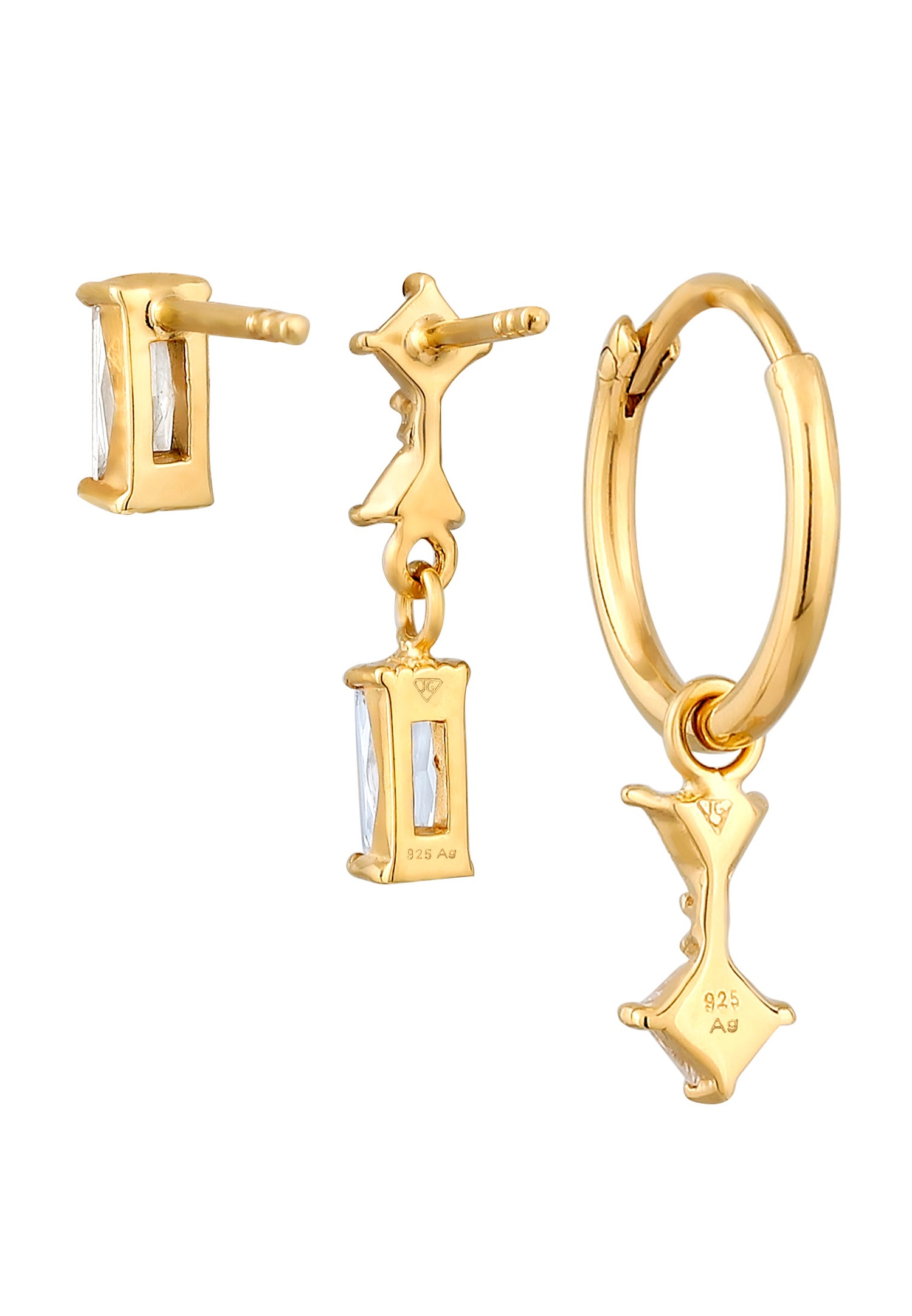 Elli Elli Boucles d'oreilles Femmes Cristaux de Zirconium Taille Princesse Taille Baguette Blanc Argent Sterling 925 Plaqué Or Festival Or