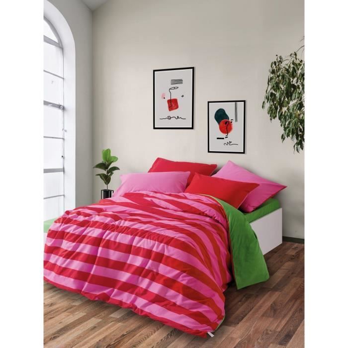 Bettwäsche-Set – 1 Bettbezug (220 x 240 cm) + 2 Kissenbezüge (60 x 60 cm) – 100 % verstärkte Baumwolle – Rosa