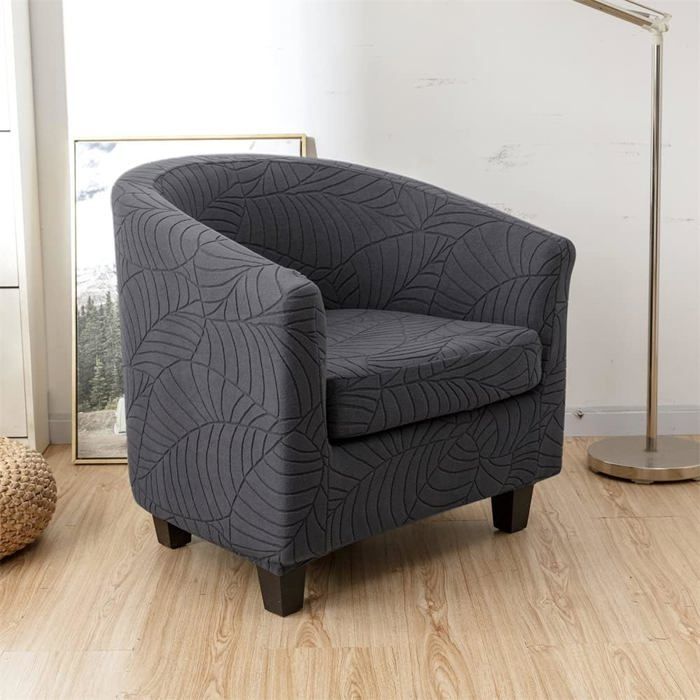 Funda de sofá Jacquard Leaf, funda protectora para sillón club - Muy elástica - Extraíble y lavable - Gris oscuro